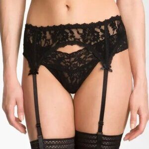 Hanky Panky Signature Black Lace Bow Accent Garter Belt Size NWT Large